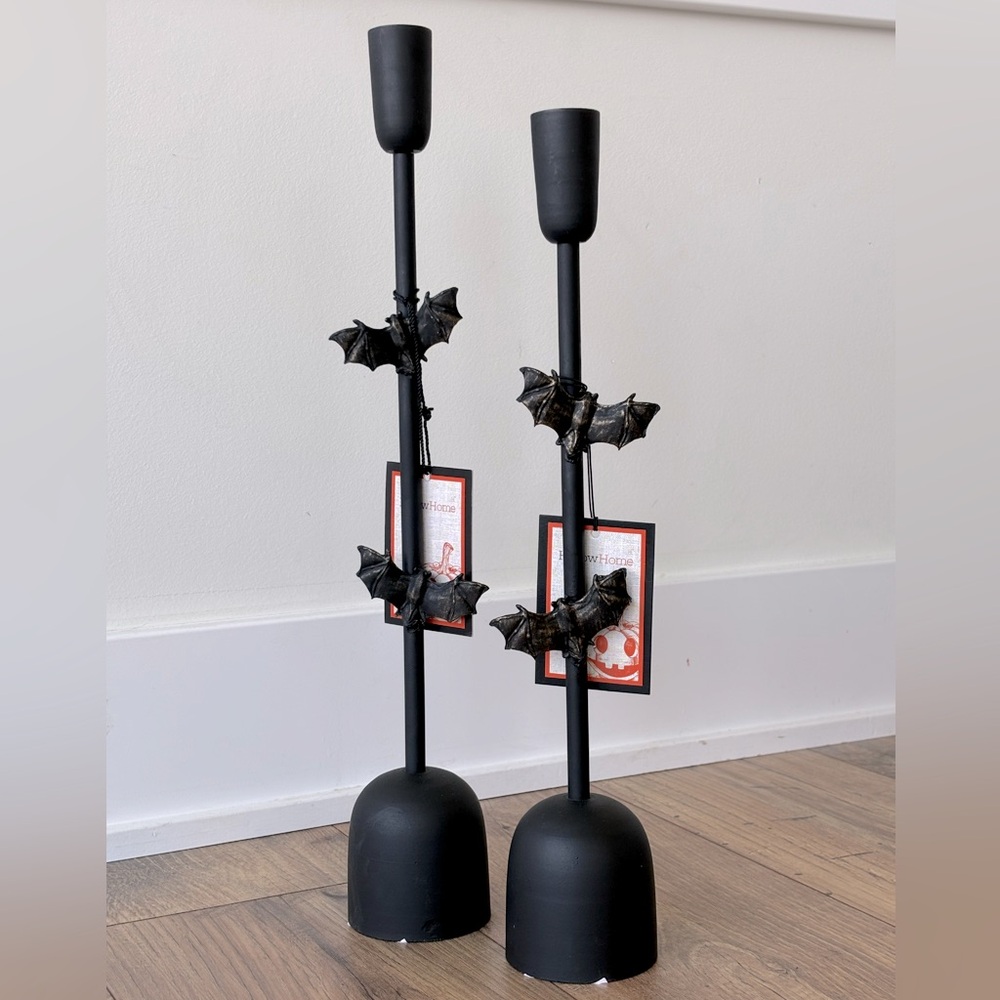 Halloween Bats Taper Candle Holder Set